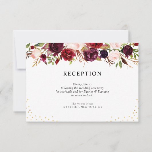 burgundy floral bruiloft RSVP kaartje (Voorkant)