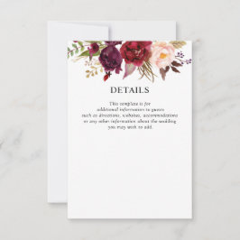 burgundy floral bruiloft RSVP kaartje