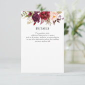 burgundy floral bruiloft RSVP kaartje (Staand voorkant)