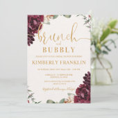 Burgundy Floral Brunch en Bubble Vrijgezellenfeest Kaart (Staand voorkant)