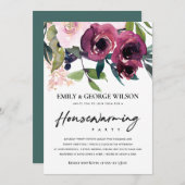 BURGUNDY FLORAL BUNCH HOUSEWARMING PARTIJ KAART (Voorkant / Achterkant)