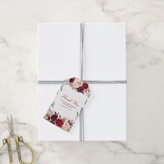 Burgundy Floral Cadeaulabel (Met Touw)