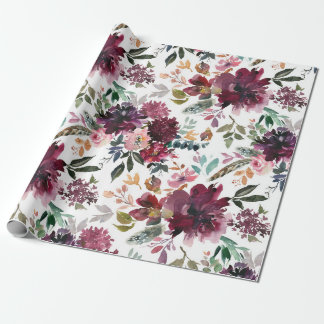 Burgundy Floral Cadeaupapier