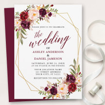 Burgundy Floral Calligraphy Geometric Wedding
