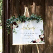 Burgundy Floral calligraphy Wedding Welcome Sign Poster