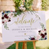 Burgundy Floral calligraphy Wedding Welcome Sign Poster