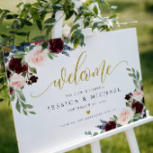 Burgundy Floral calligraphy Wedding Welcome Sign Poster