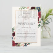 Burgundy Floral Celebration of Life Funeral Photo Kaart (Staand voorkant)