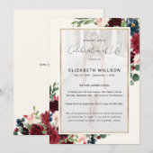 Burgundy Floral Celebration of Life Funeral Photo Kaart (Voorkant / Achterkant)