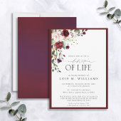 Burgundy Floral Celebration of Life Invitation Kaart