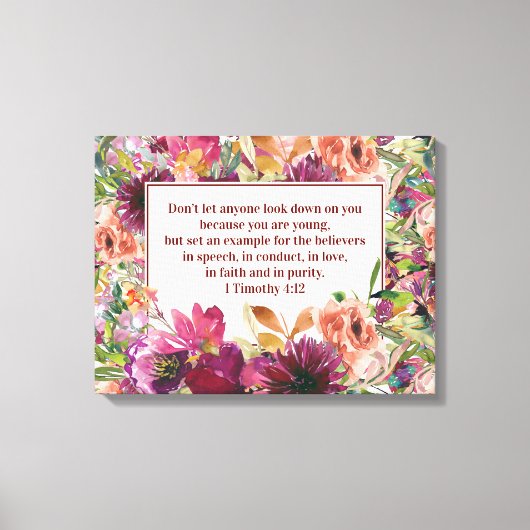 Burgundy Floral Christelijke Bijbel Timothy Youth Canvas Afdruk (Voorkant)
