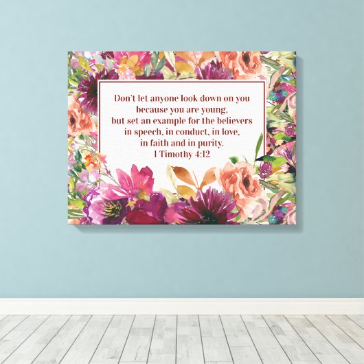 Burgundy Floral Christelijke Bijbel Timothy Youth Canvas Afdruk (Insitu (Houten vloer))