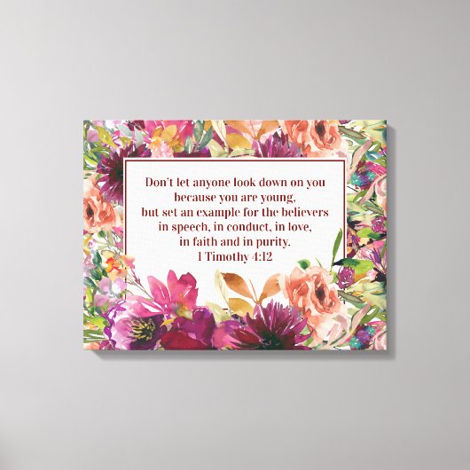 Burgundy Floral Christelijke Bijbel Timothy Youth Canvas Afdruk (Voorkant)