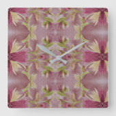 Burgundy Floral Clock Vierkante Klok (Voorkant)