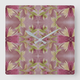 Burgundy Floral Clock Vierkante Klok