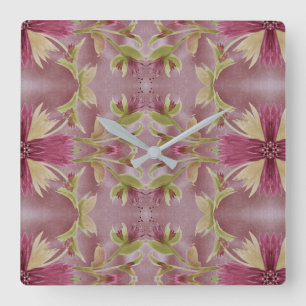 Burgundy Floral Clock Vierkante Klok