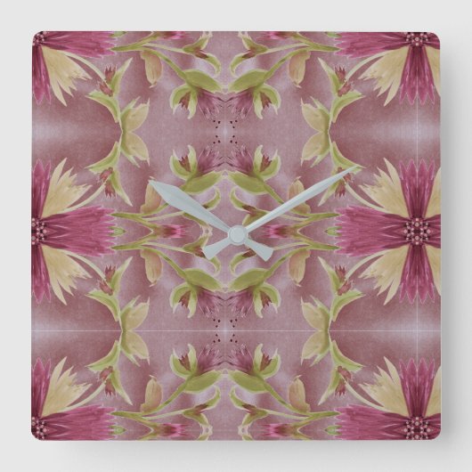 Burgundy Floral Clock Vierkante Klok (Voorkant)