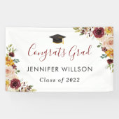 Burgundy Floral Congrats Afstudeerder Graduation P Spandoek (Horizontaal)