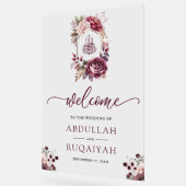 Burgundy Floral Crest  Muslim Wedding Welcome Acryl Bord (Hoek)