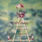 Burgundy Floral Crest  Muslim Wedding Welcome Acryl Bord (Neutraal)