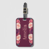 Burgundy Floral Custom Name Bagagelabel met Slot (Voorkant (verticaal))