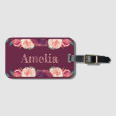 Burgundy Floral Custom Name Bagagelabel met Slot (Voorkant (horizontaal))