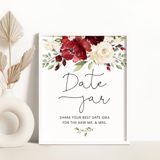 Burgundy floral date-ideeën. Datum jar bridal Poster