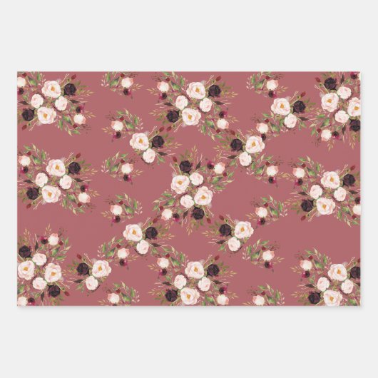 Burgundy Floral Design Inpakpapier Vel (Voorkant 2)