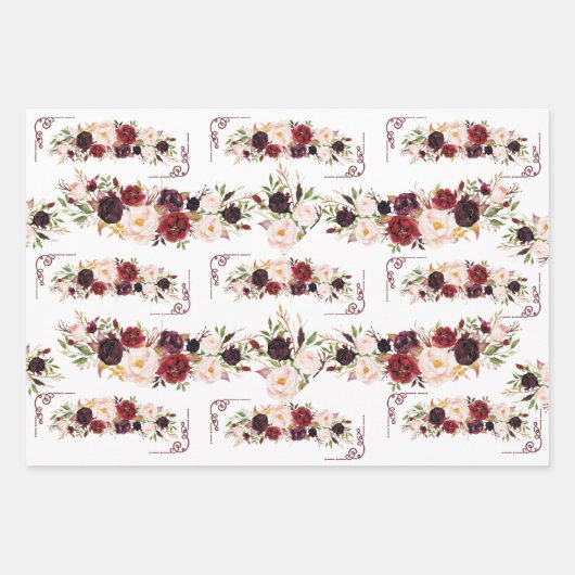 Burgundy Floral Design Inpakpapier Vel (Voorkant)