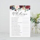 Burgundy Floral die Bride het beste spel kent (Staand voorkant)