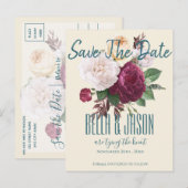 Burgundy Floral die de knoop vastbindt sparen de d Uitnodiging Briefkaart (Voorkant / Achterkant)