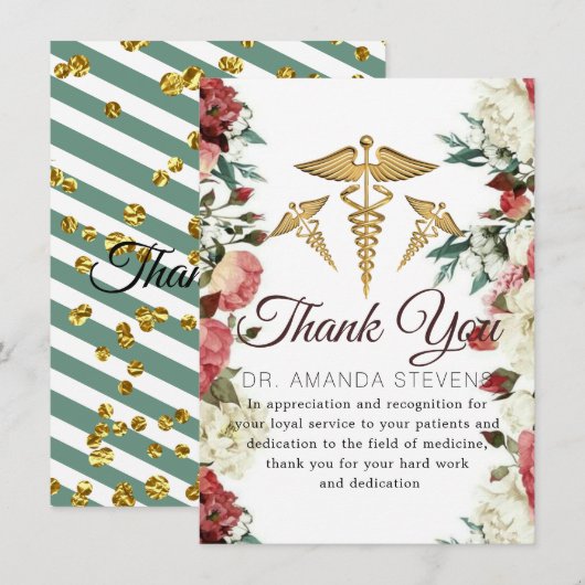 Burgundy Floral Doctor Hartelijk dank Bedankkaart (Voorkant / Achterkant)