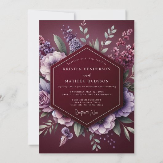 Burgundy Floral Dream Wedding Kaart (Voorkant)