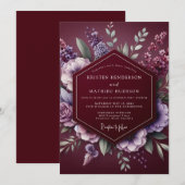 Burgundy Floral Dream Wedding Kaart (Voorkant / Achterkant)
