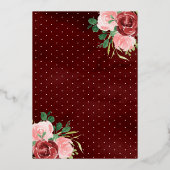 Burgundy Floral Dress Black Quinceanera Gold Folie Uitnodiging (Achterkant)