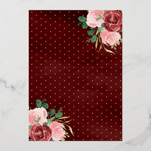 Burgundy Floral Dress Black Quinceanera Gold Folie Uitnodiging (Achterkant)