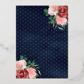 Burgundy Floral Dress Navy Blue Quinceanera Gold Folie Uitnodiging (Achterkant)