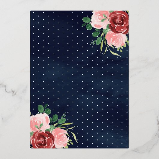 Burgundy Floral Dress Navy Blue Quinceanera Gold Folie Uitnodiging (Achterkant)