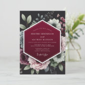 Burgundy Floral Dusk Wedding Kaart (Staand voorkant)