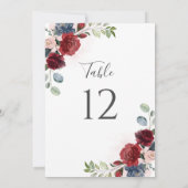 Burgundy Floral Dusty Blue Botanical Table Number (Achterkant)
