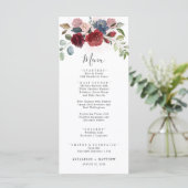 Burgundy Floral Dusty Blue Botanical Wedding Menu (Staand voorkant)