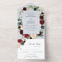 burgundy floral dusty blue bruiloft