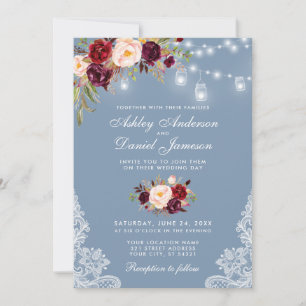 Burgundy Floral Dusty Blue Wedding Lace Kaart