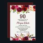 Burgundy Floral Elegant 90th Birthday Party Invite Kaart<br><div class="desc">Burgundy Floral Elegant 90th Birthday Party Invite Zie passend collectie in Niche en Nest Store</div>