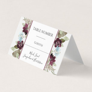 Burgundy Floral Elegant Blue Foliage Plaatskaarten Visitekaartje