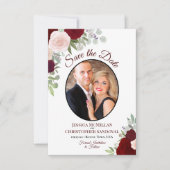 Burgundy Floral Elegant Boho Wedding Photo Save The Date (Voorkant)