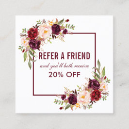 Burgundy Floral Elegant Framed Referral Vierkante Visitekaartje