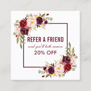 Burgundy Floral Elegant Framed Referral Vierkante Visitekaartje