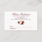 Burgundy Floral Elegant Gold Lijst Referral Visitekaartje (Achterkant)