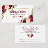 Burgundy Floral Elegant Gold Lijst Referral Visitekaartje (Voorkant / Achterkant)